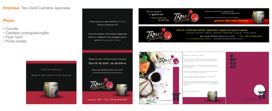 Impressos realizados para o Restaurante Taru